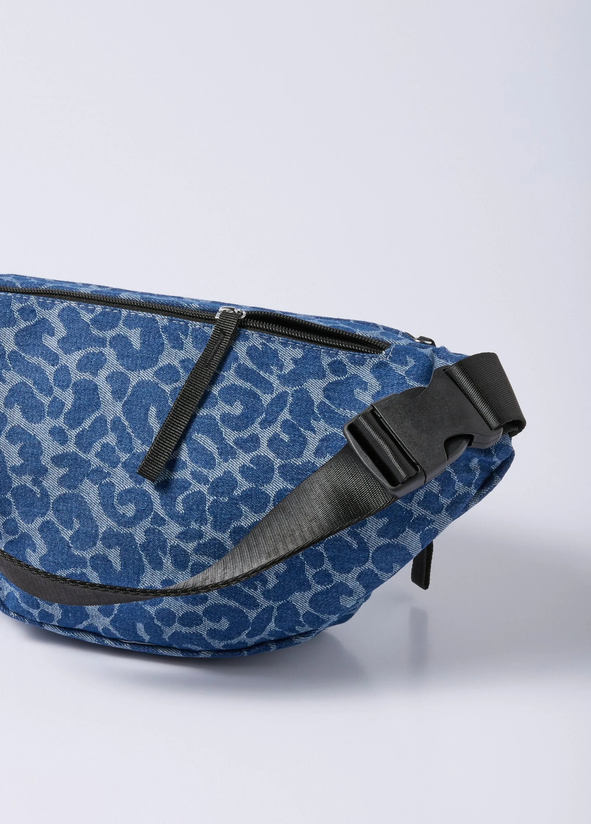 Leopard print denim canvas fanny pack