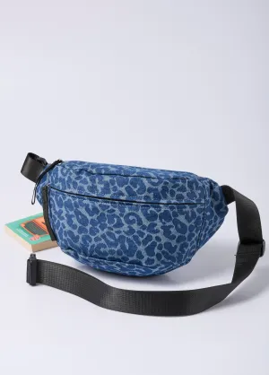 Leopard print denim canvas fanny pack