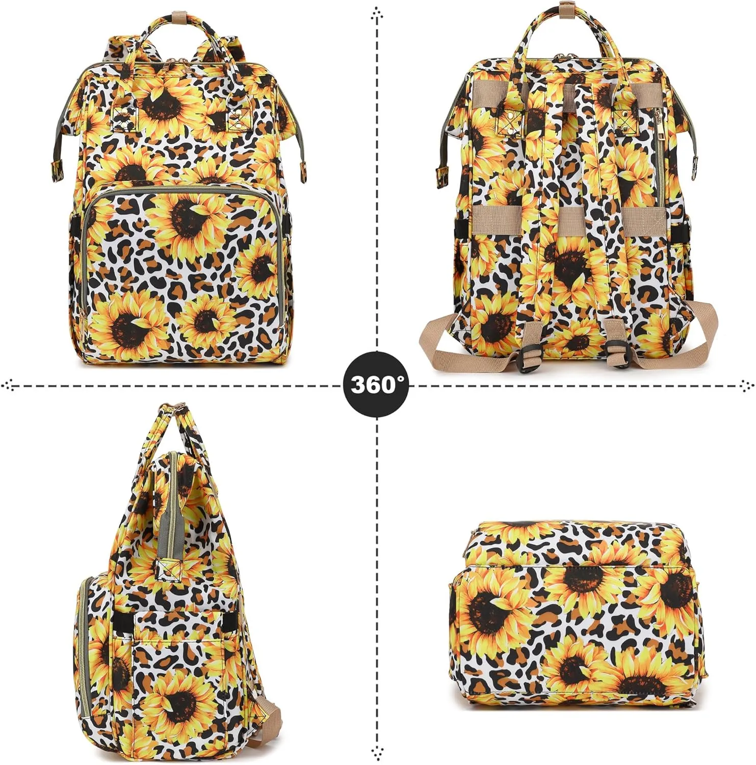 Leopard Sunflower Women Laptop Backpack, College School Backpack Bookbag 15.6 Inch Computer Backpacks for Work Business Travel