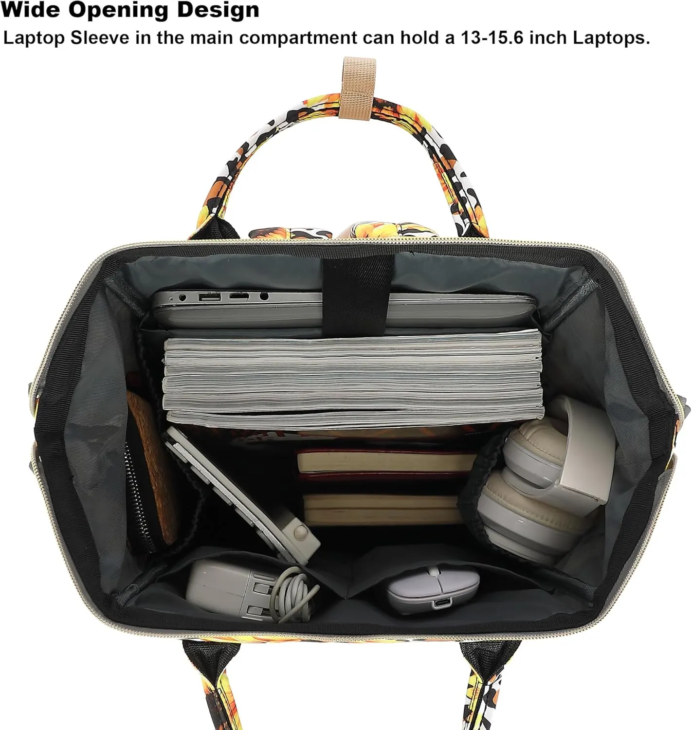 Leopard Sunflower Women Laptop Backpack, College School Backpack Bookbag 15.6 Inch Computer Backpacks for Work Business Travel