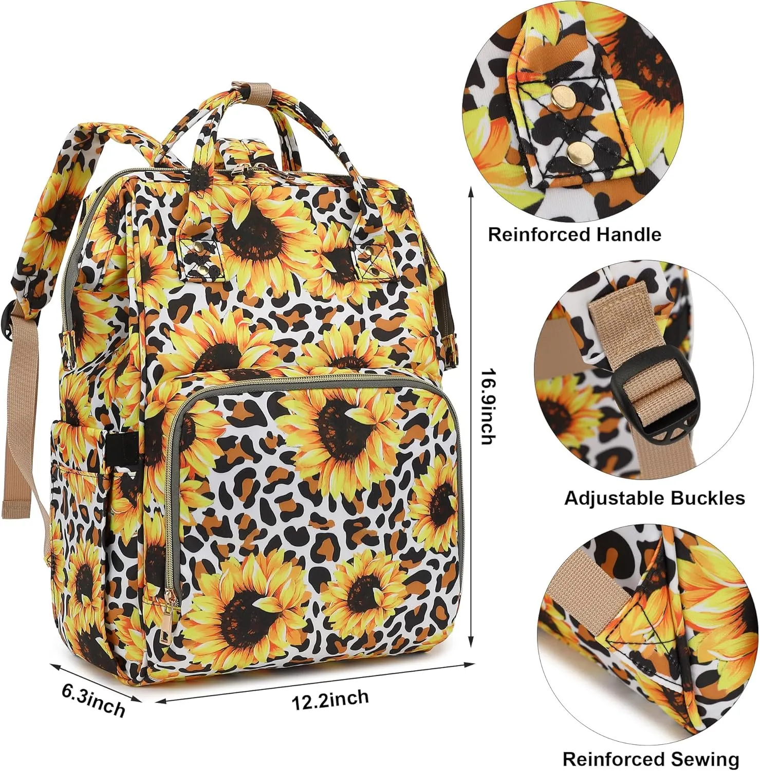 Leopard Sunflower Women Laptop Backpack, College School Backpack Bookbag 15.6 Inch Computer Backpacks for Work Business Travel