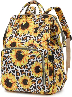 Leopard Sunflower Women Laptop Backpack, College School Backpack Bookbag 15.6 Inch Computer Backpacks for Work Business Travel