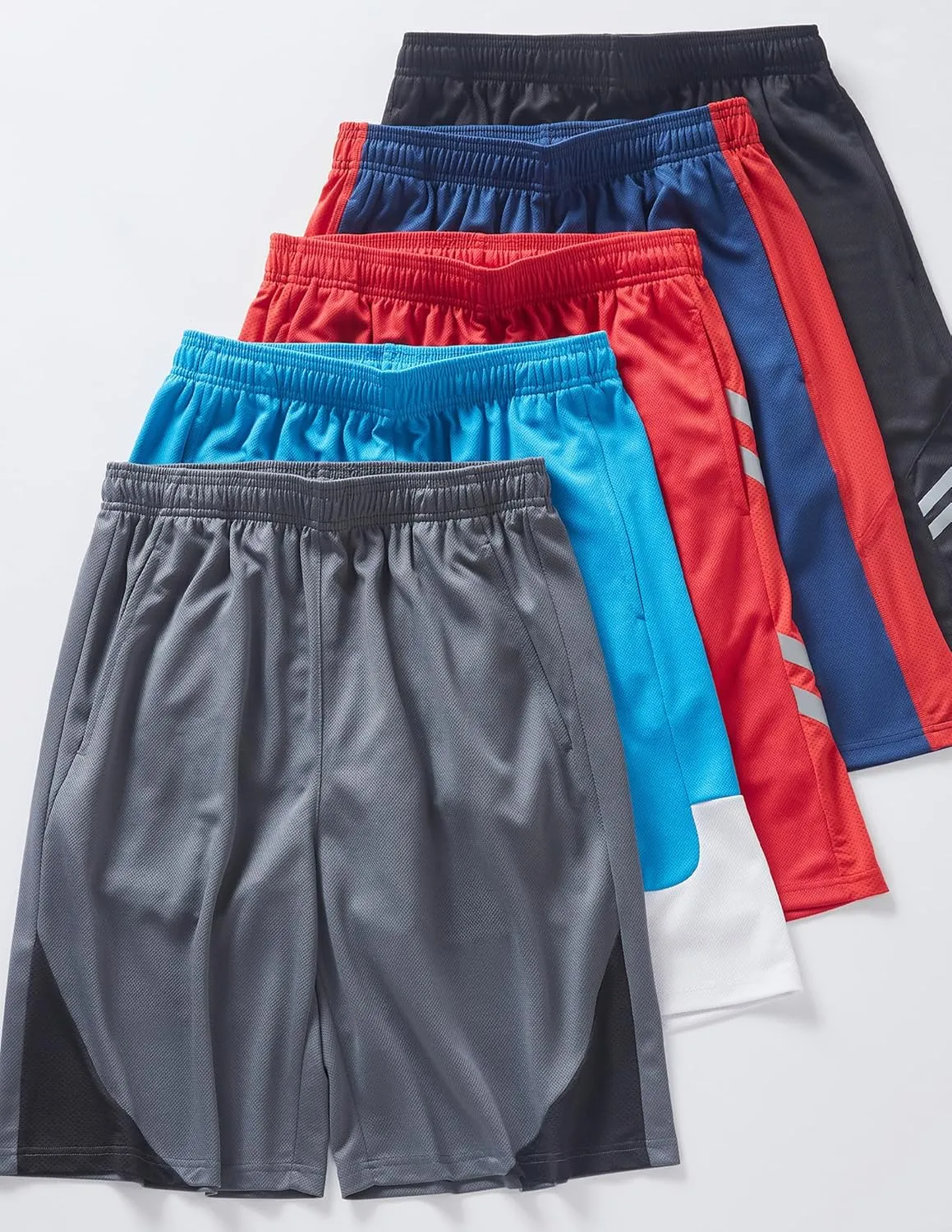 Liberty Imports 5 Pack Big Boys Youth Athletic Mesh Basketball Shorts with Pockets Quick Dry Activewear