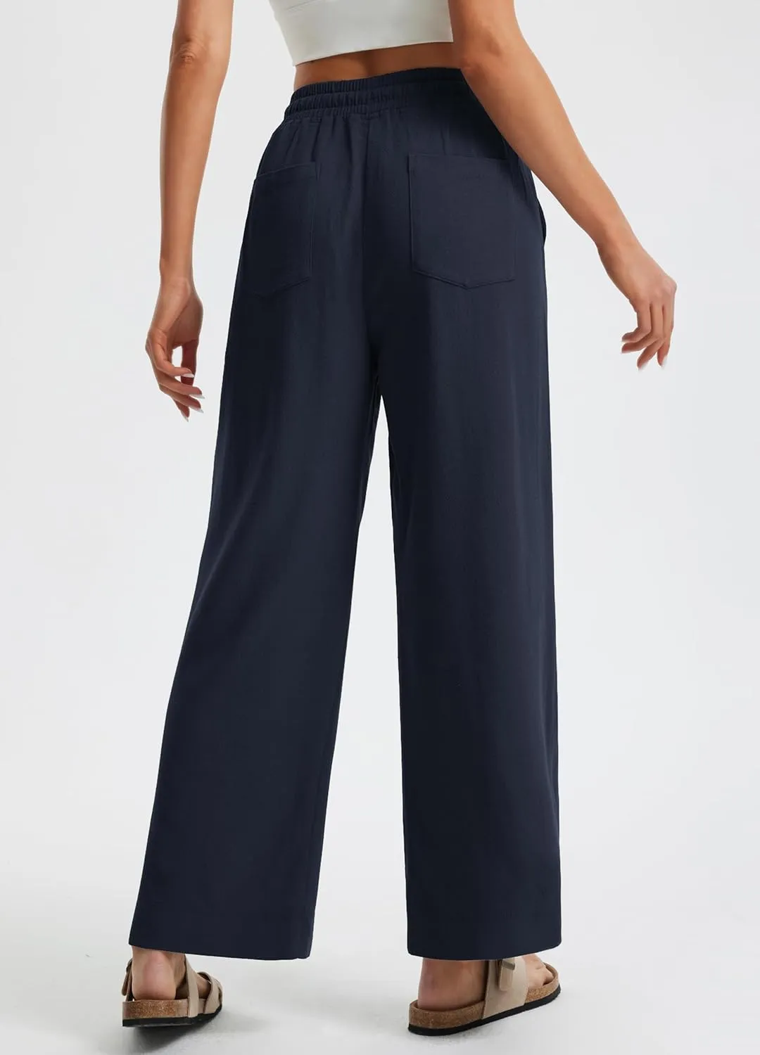 Libin Linen Pants Women Wide Leg Casual Beach Pants Cotton Linen Summer Lounge Pants Travel Work Trousers with Pockets