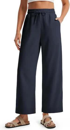 Libin Linen Pants Women Wide Leg Casual Beach Pants Cotton Linen Summer Lounge Pants Travel Work Trousers with Pockets