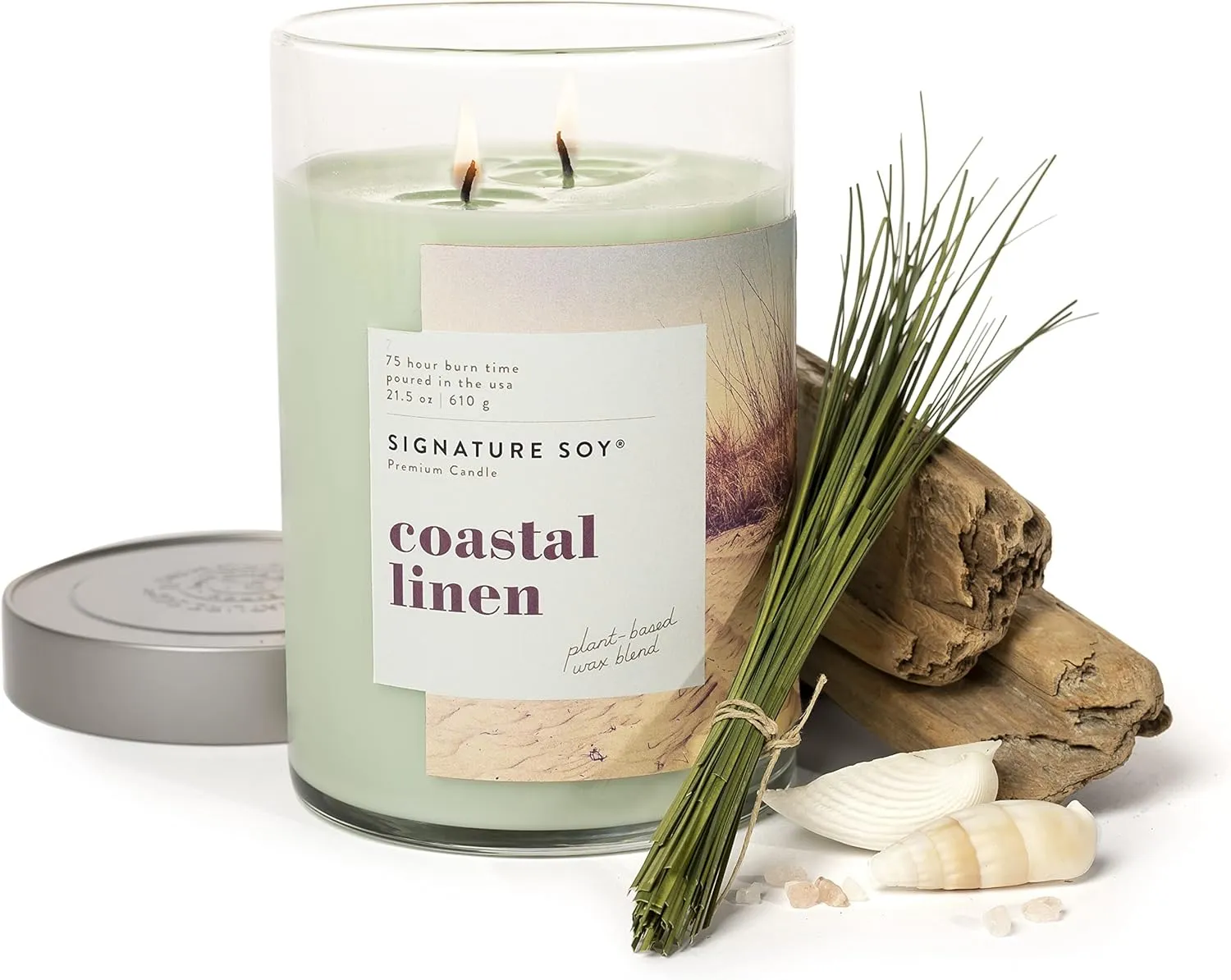 Lidded Coastal Linen Scented Candle, Extra Large Jar