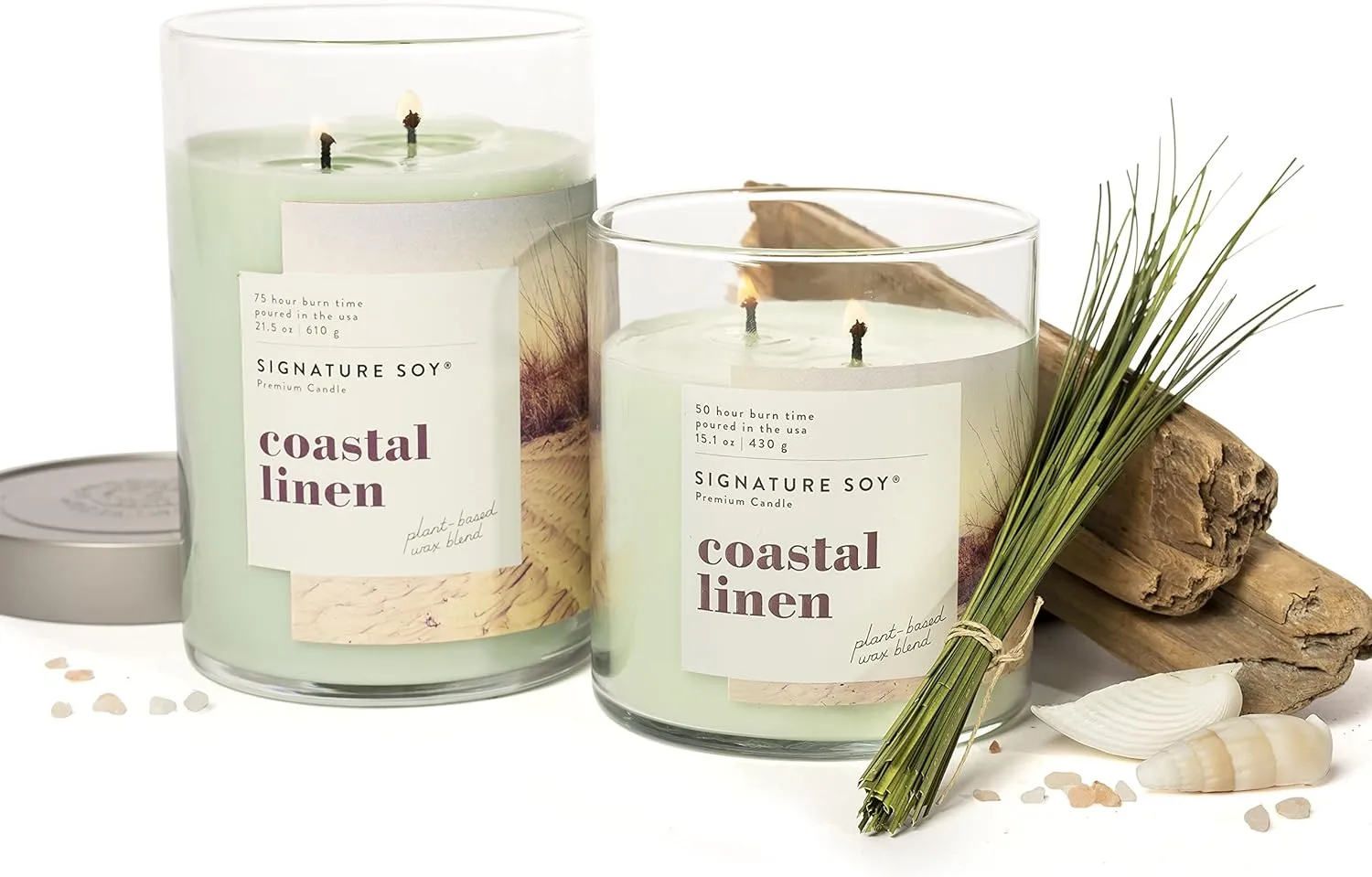 Lidded Coastal Linen Scented Candle, Extra Large Jar