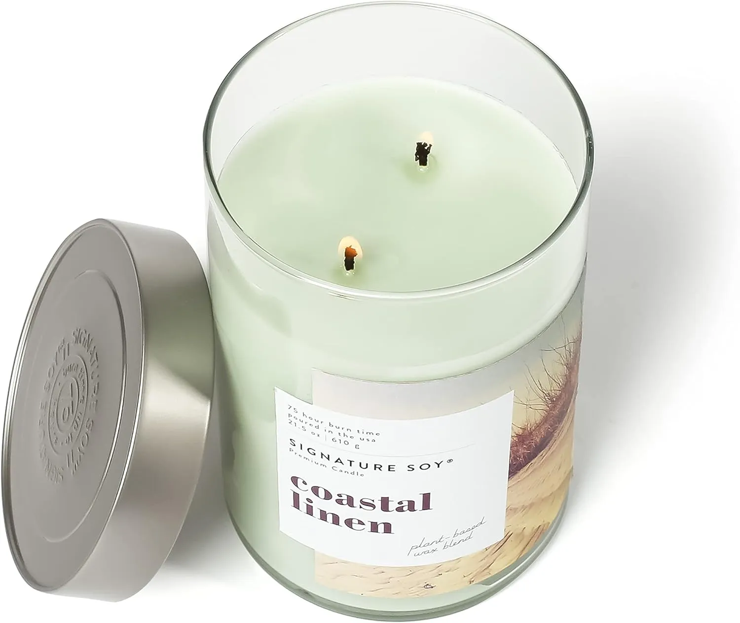 Lidded Coastal Linen Scented Candle, Extra Large Jar