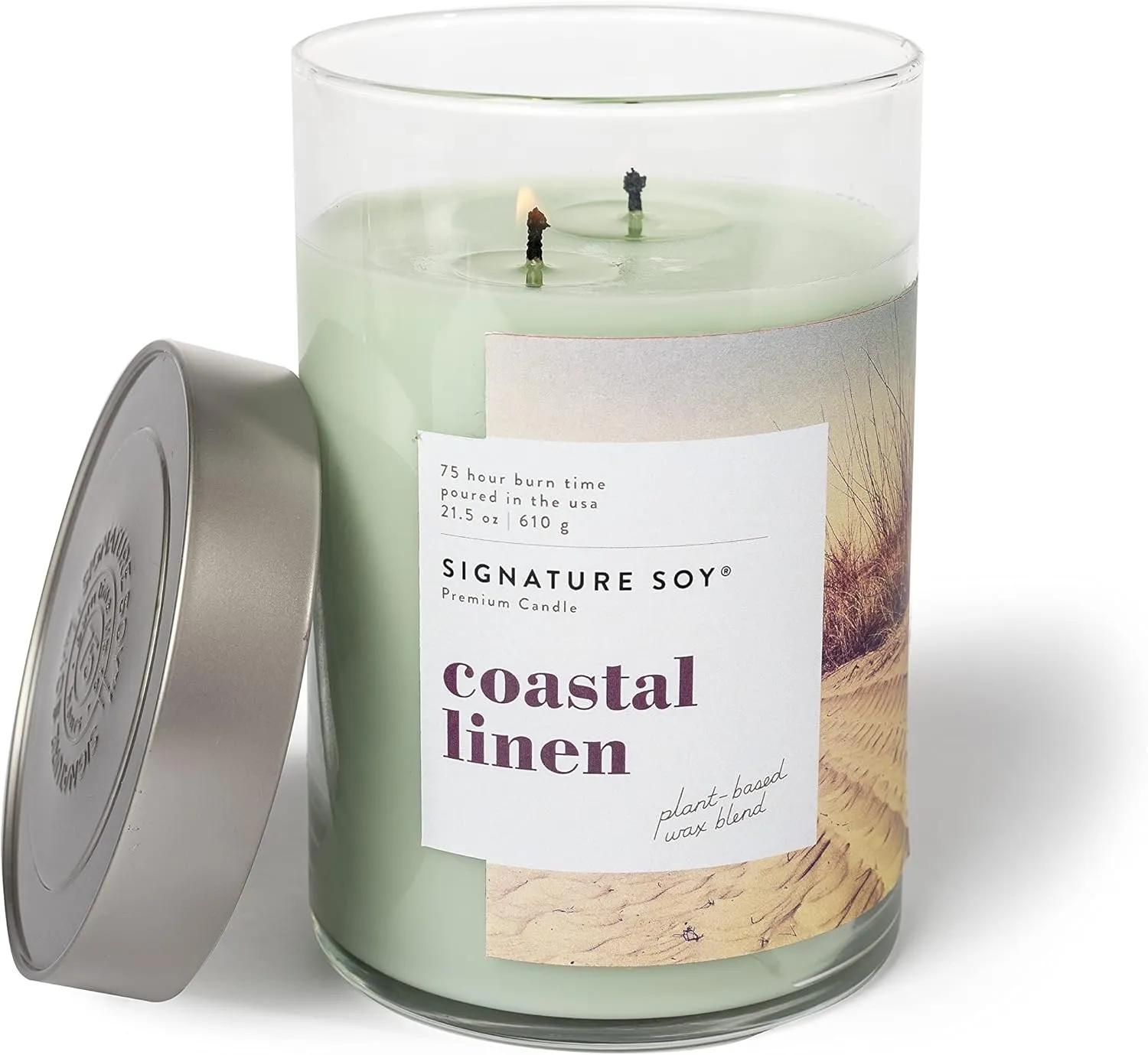 Lidded Coastal Linen Scented Candle, Extra Large Jar