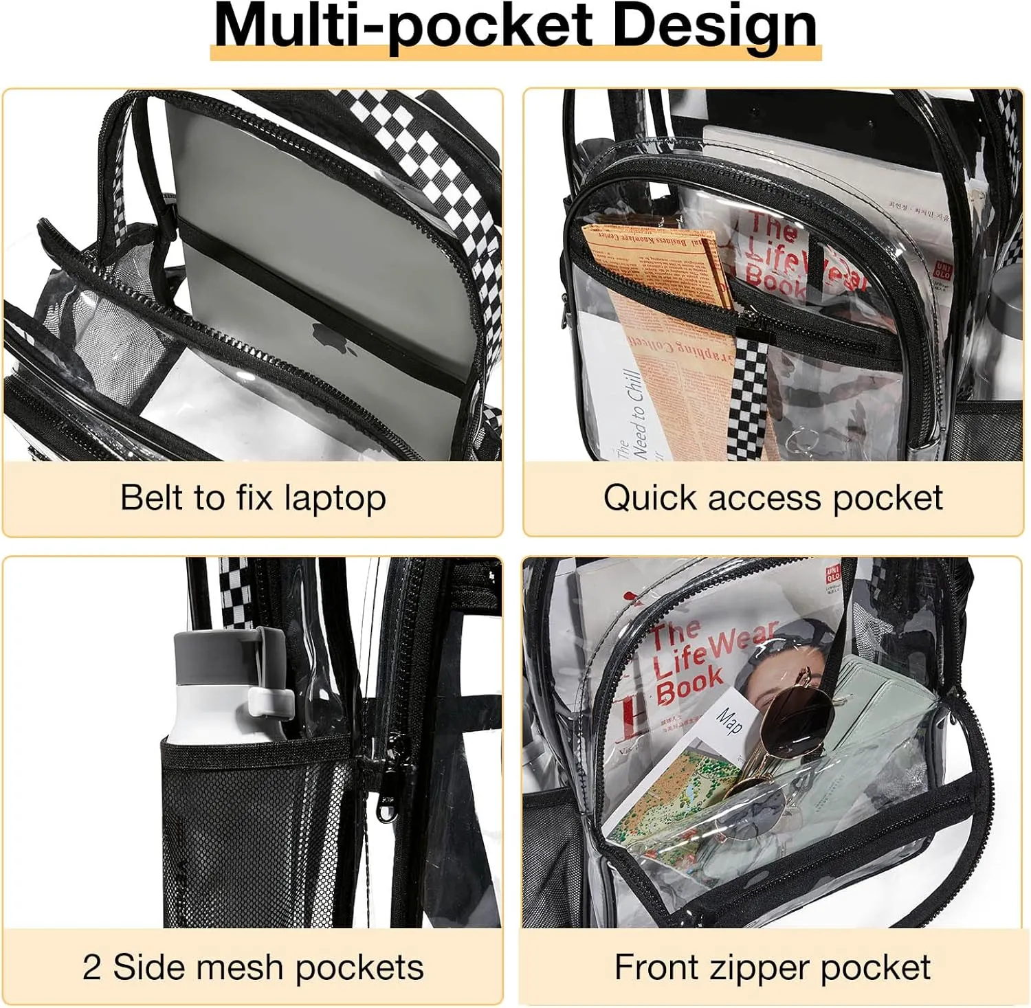 LIGHT FLIGHT Clear Backpack Heavy Duty Transparent Backpack Set See Through Bookbags Durable Backpacks for College, Security