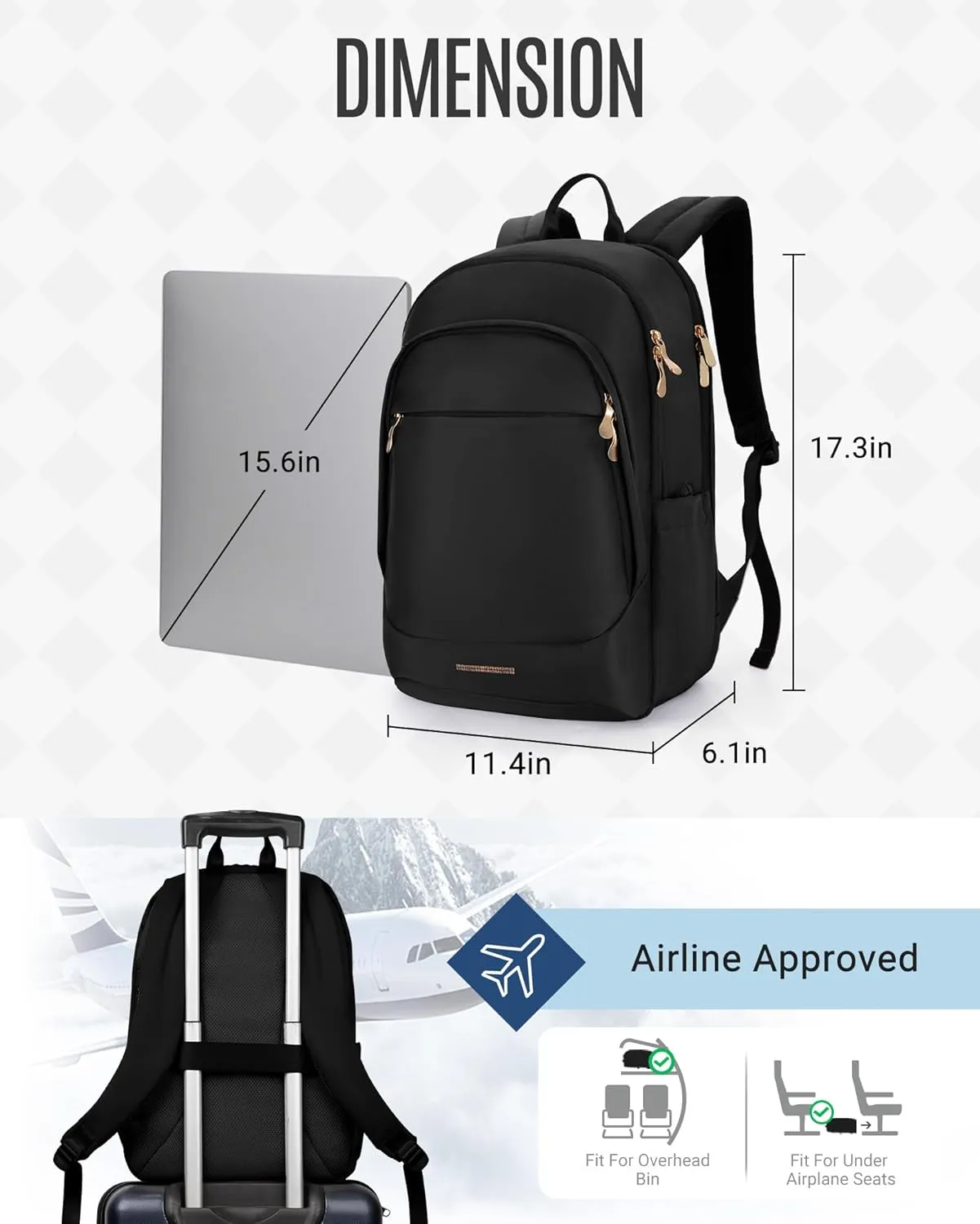 LIGHT FLIGHT Travel Laptop Backpack Women, 15.6 Inch Laptop Backpack with USB Charging Hole, Water Resistant College Bookbag, Black Computer Backpacks for Work,Light Blue