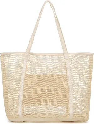 Lightweight Large Beach Bag for Women - Foldable Mesh Tote Handbag Minimalist Design for Travel, Pool, Shopping