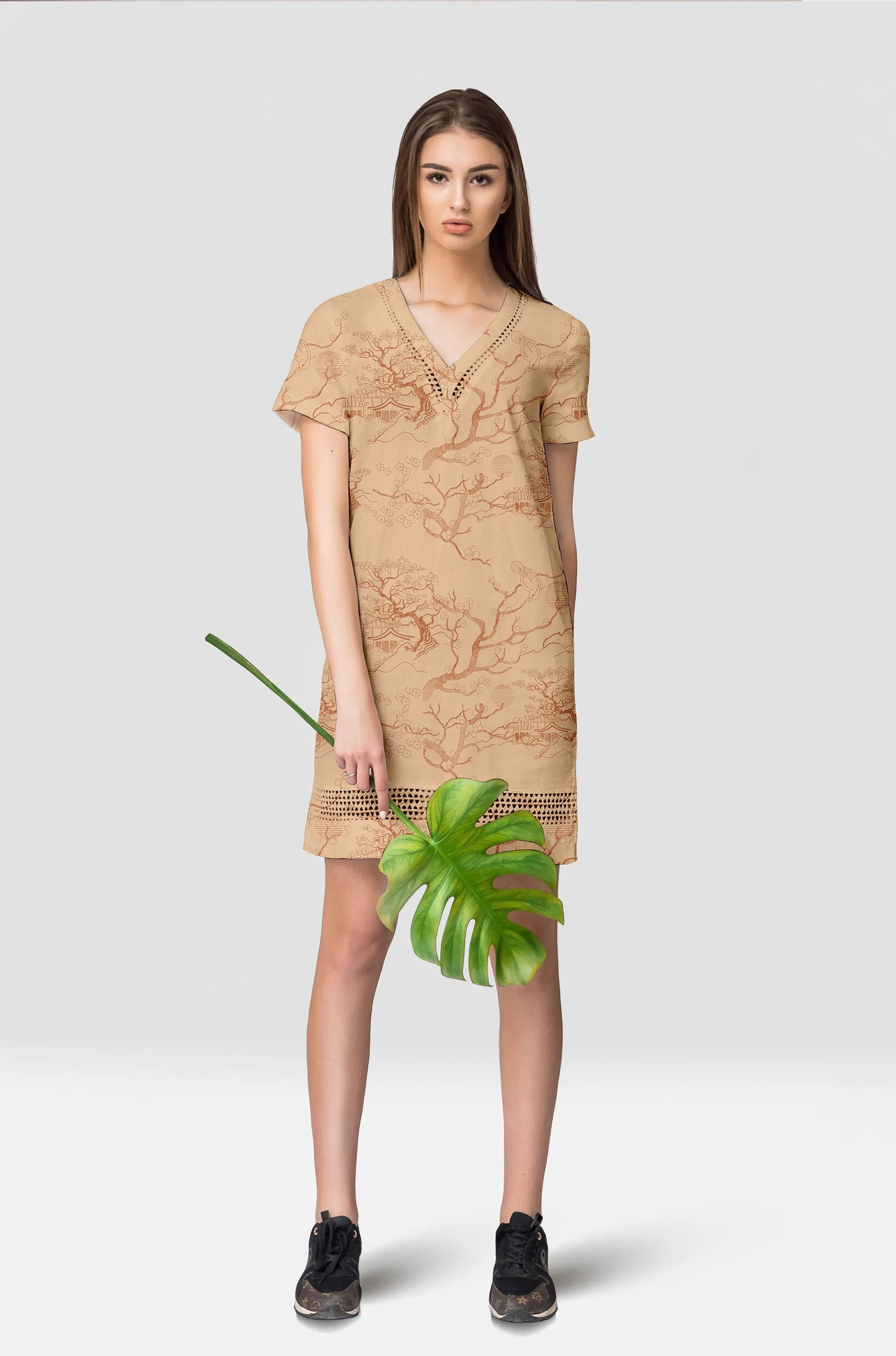 Lightweight Linen Fabric Natural Printed Linen Fabric By The Yard For Clothing & Home Textile - Width 148 cm/1.62yd