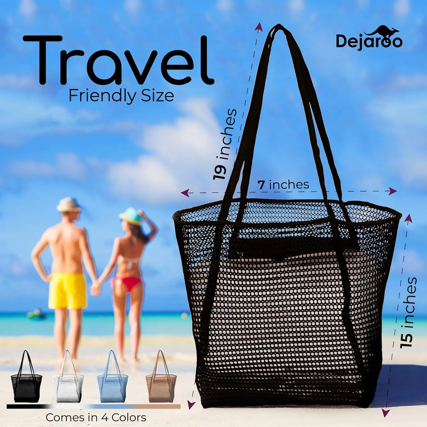 Lightweight Mesh Beach Bag - Beach Tote Bag with Thicker and Softer Straps - Packable Beach Bag with Inner Zipper