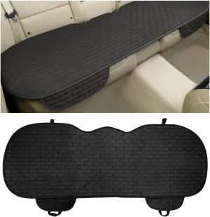 Linen Back Car Seat Cover, Anti-Slip Long Bottom Rear Seat Cover Protector with Storage Pockets, Breathable Linen Rear Bench Seat Protector Cushion Pad for Most Vehicles (Black)