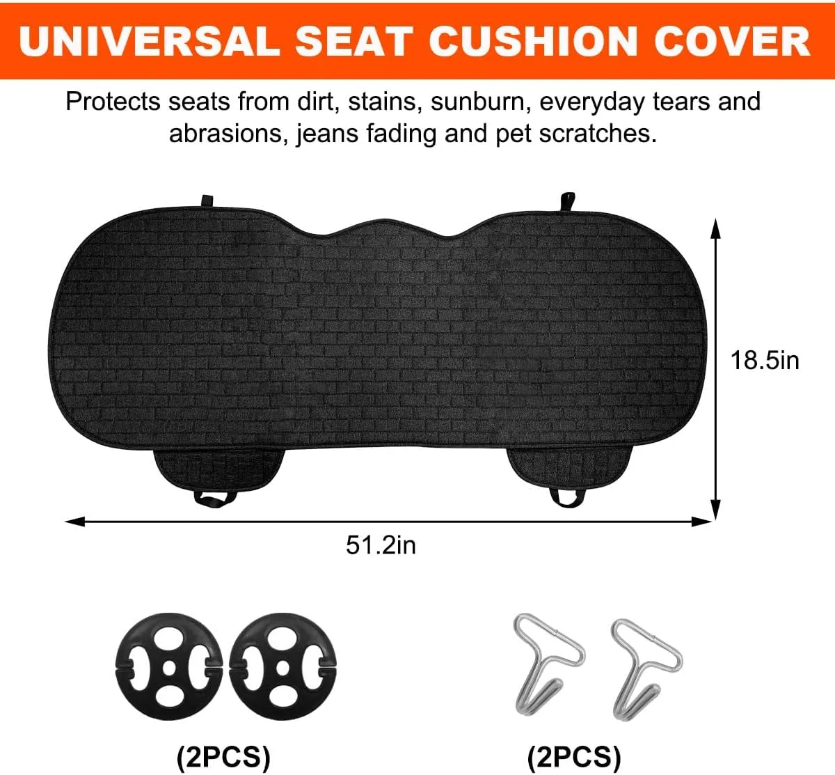Linen Back Car Seat Cover, Anti-Slip Long Bottom Rear Seat Cover Protector with Storage Pockets, Breathable Linen Rear Bench Seat Protector Cushion Pad for Most Vehicles (Black)