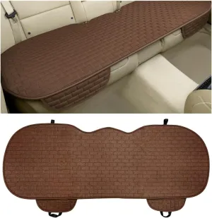Linen Back Car Seat Cover, Anti-Slip Long Bottom Rear Seat Cover Protector with Storage Pockets, Breathable Linen Rear Bench Seat Protector Cushion Pad for Most Vehicles (Coffee)