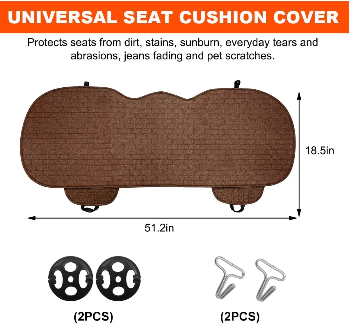 Linen Back Car Seat Cover, Anti-Slip Long Bottom Rear Seat Cover Protector with Storage Pockets, Breathable Linen Rear Bench Seat Protector Cushion Pad for Most Vehicles (Coffee)