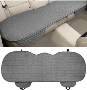 Linen Back Car Seat Cover, Anti-Slip Long Bottom Rear Seat Cover Protector with Storage Pockets, Breathable Linen Rear Bench Seat Protector Cushion Pad for Most Vehicles (Gray)