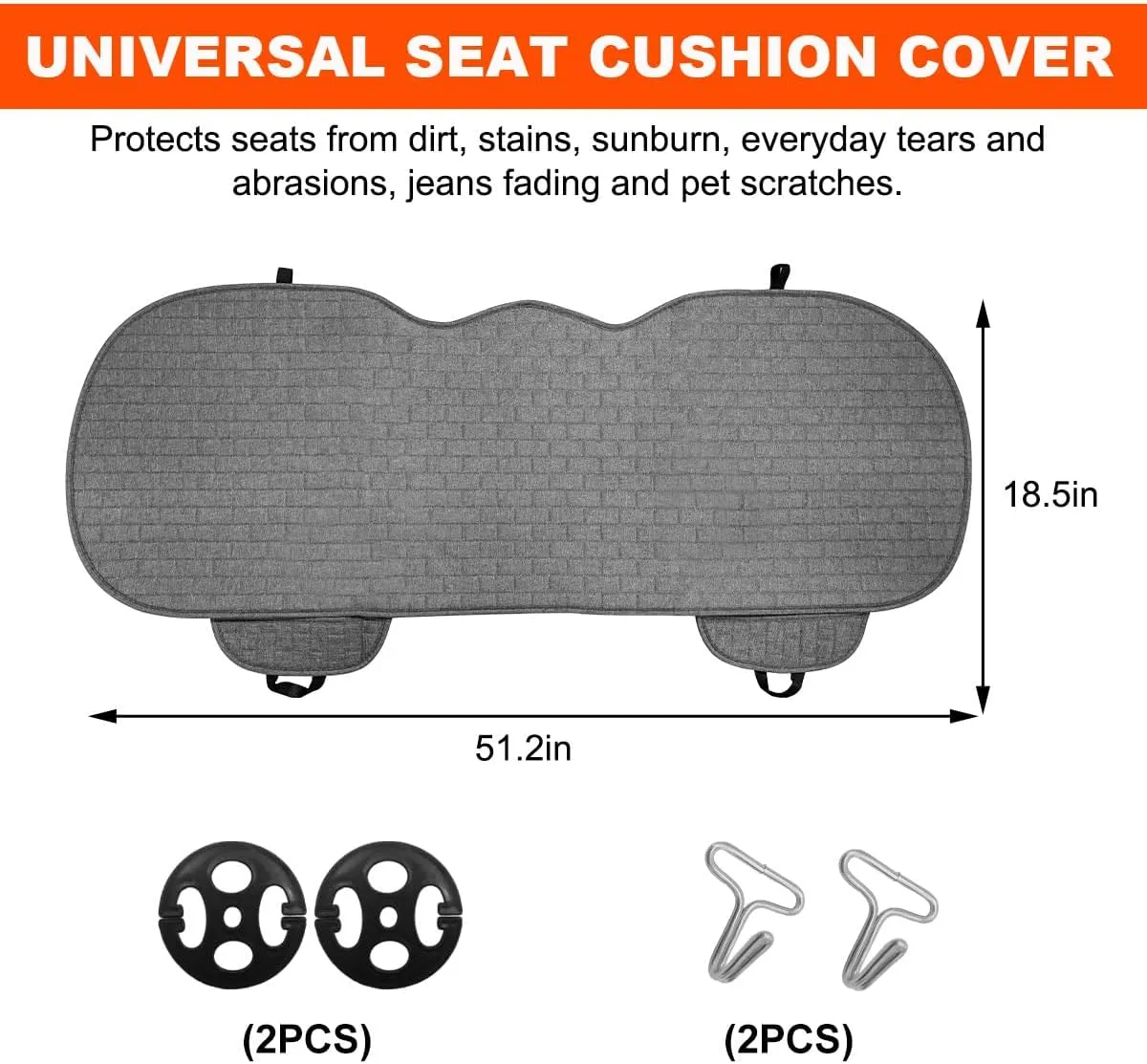Linen Back Car Seat Cover, Anti-Slip Long Bottom Rear Seat Cover Protector with Storage Pockets, Breathable Linen Rear Bench Seat Protector Cushion Pad for Most Vehicles (Gray)