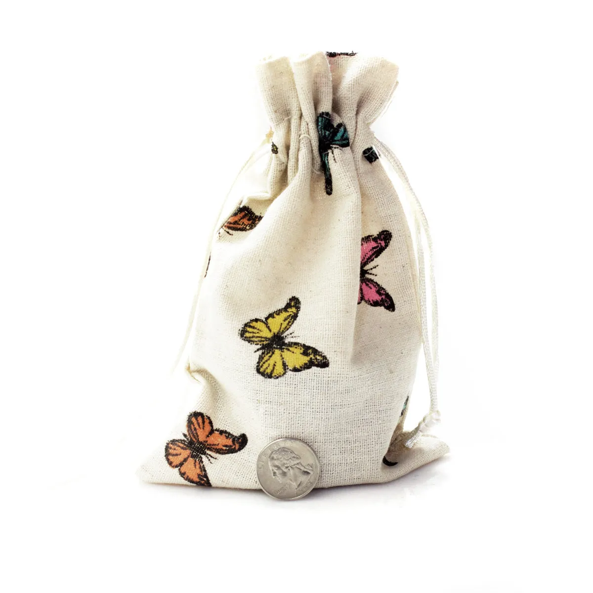 Linen Butterfly Print Favor Bags (25 Pack)