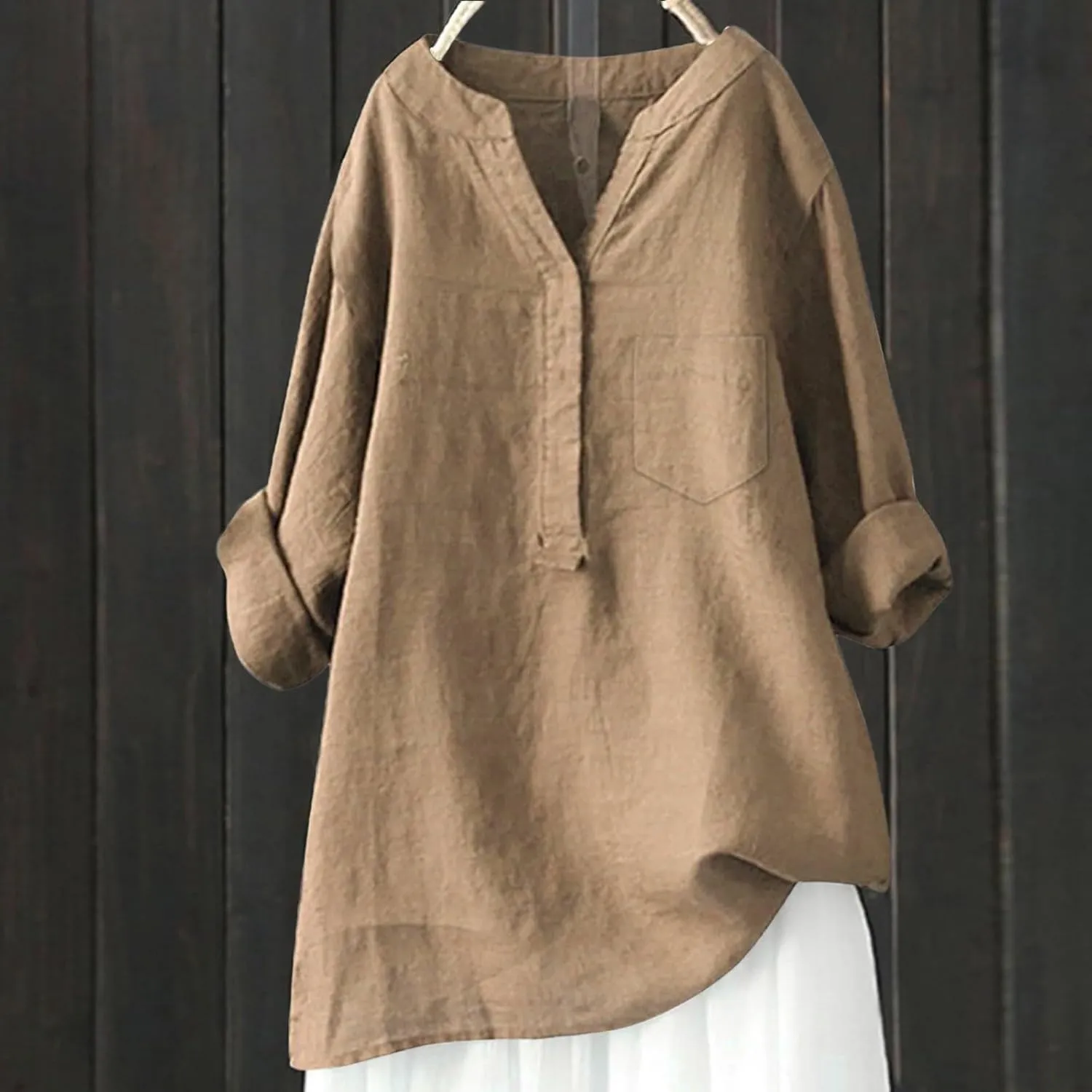 Linen Button Down Shirts for Women 2025 3/4 Sleeve V Neck Tshirts Casual Loose Tunic Tops Plus Size Beach Blouses