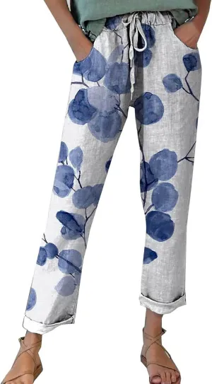 Linen Clothes for Women Beachwear for Women Autumn Linen Print Casual Pants Features: High Linen Pants for Women