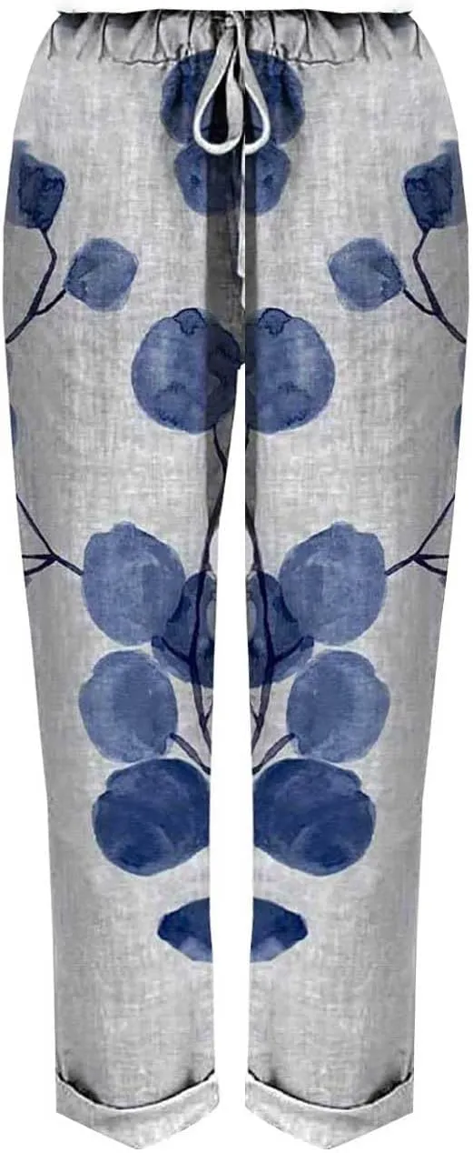 Linen Clothes for Women Beachwear for Women Autumn Linen Print Casual Pants Features: High Linen Pants for Women