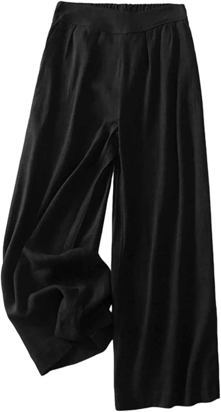 Linen Pants Women Casual Solid 2025 Palazzo High Waisted Lantern Pants with Pocket Comfy Flowy Beach Summer Trousers
