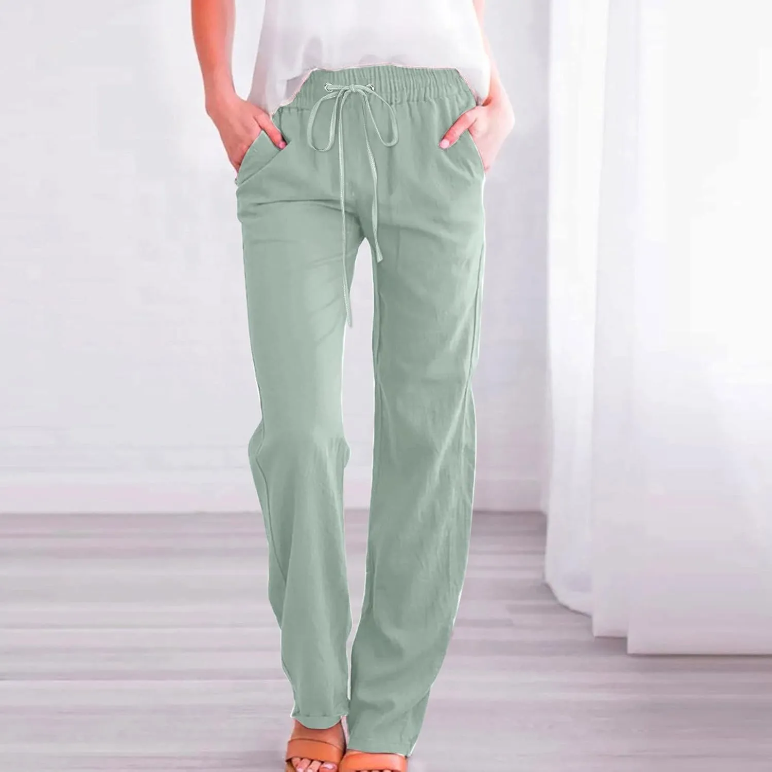 Linen Pants Women Loose Fit Cotton Pants Lightweight Summer Pants Loose Trousers Pants Casual High Waist Pants
