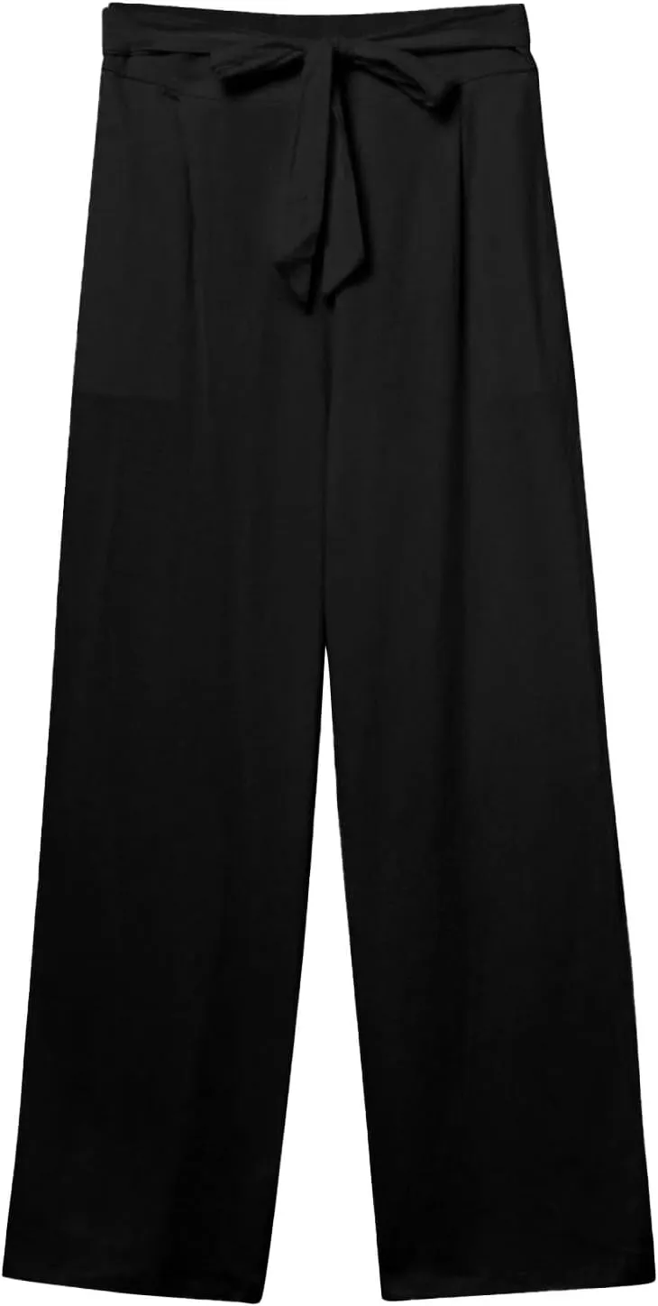 Linen Pants Women Plus Size High Waisted Dress Pants Knot Tie Straight Leg Work Pants Paperbag Pants with Pockets