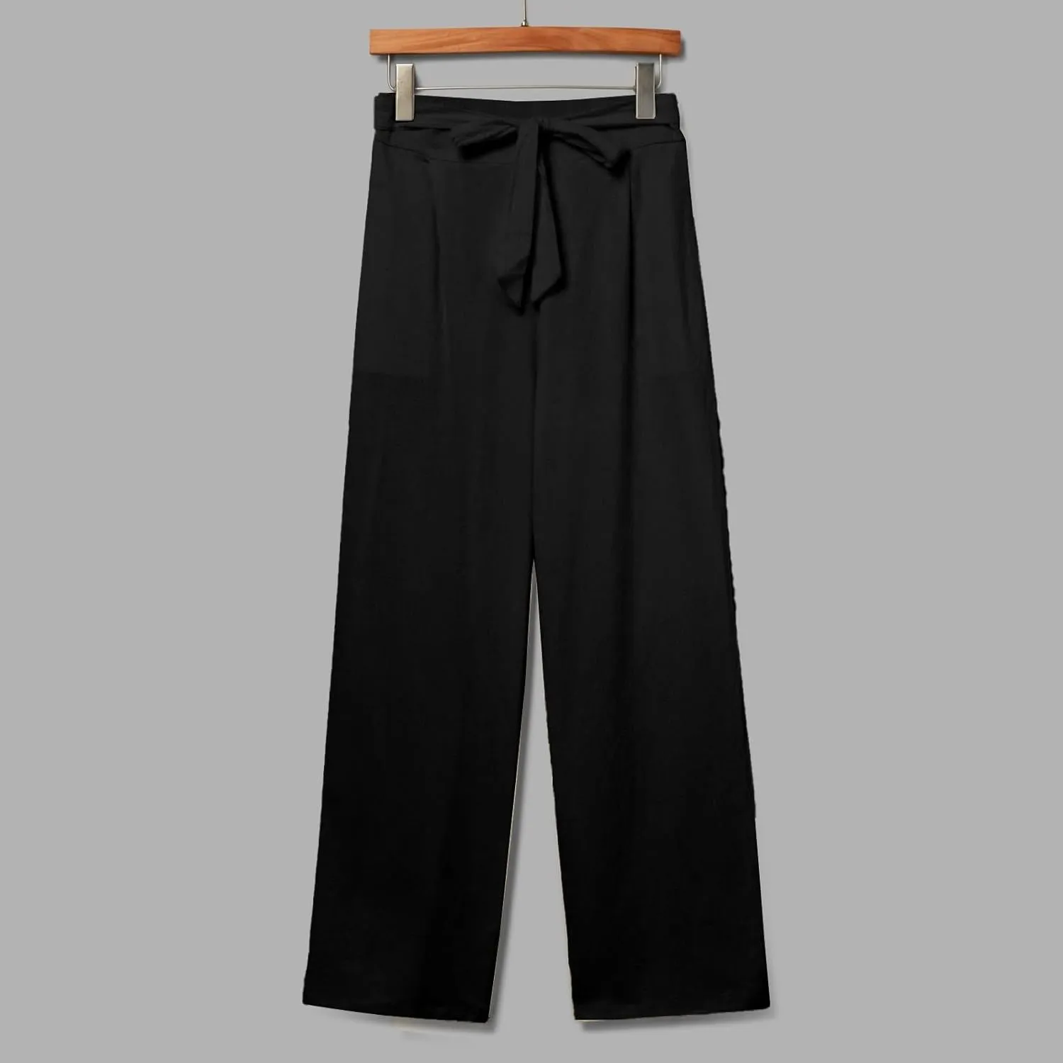 Linen Pants Women Plus Size High Waisted Dress Pants Knot Tie Straight Leg Work Pants Paperbag Pants with Pockets