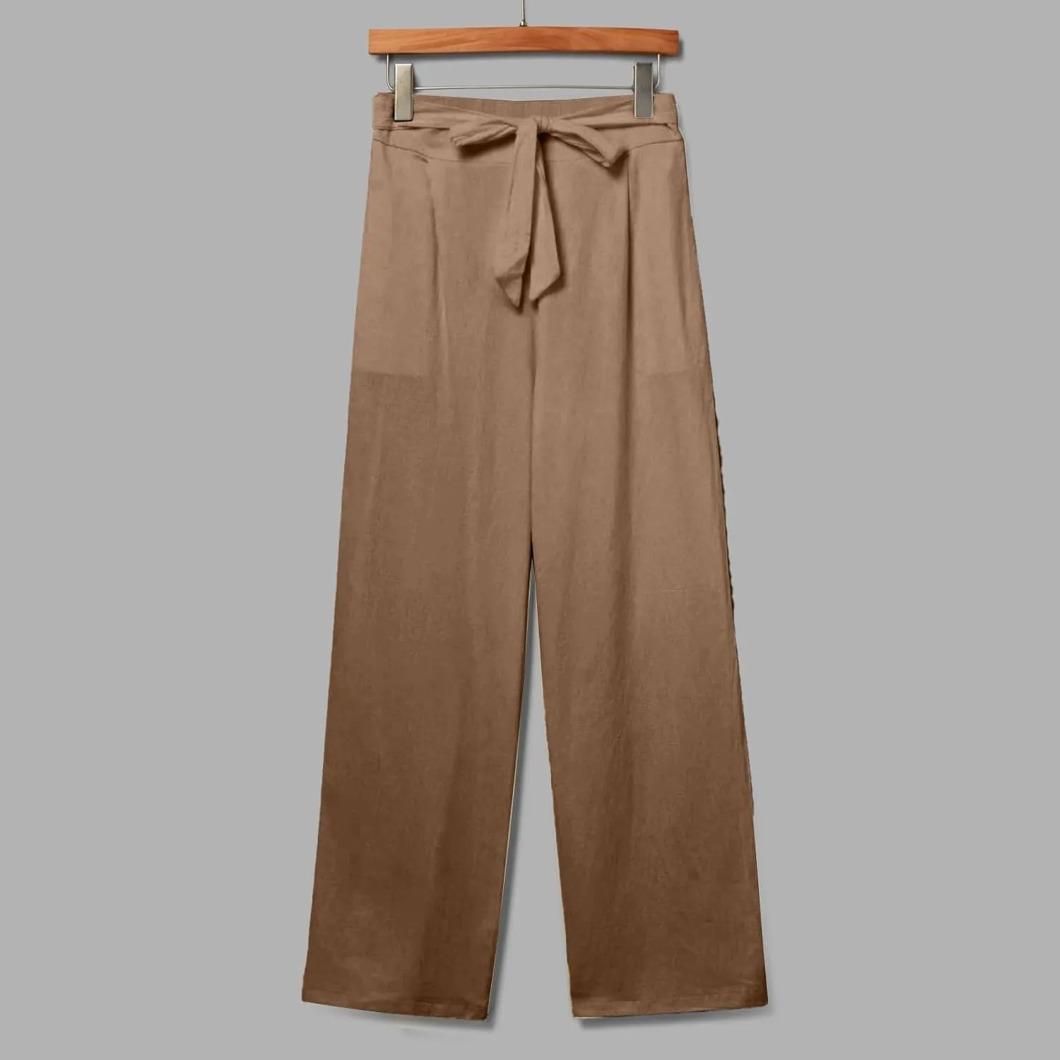 Linen Pants Women Plus Size High Waisted Dress Pants Knot Tie Straight Leg Work Pants Paperbag Pants with Pockets