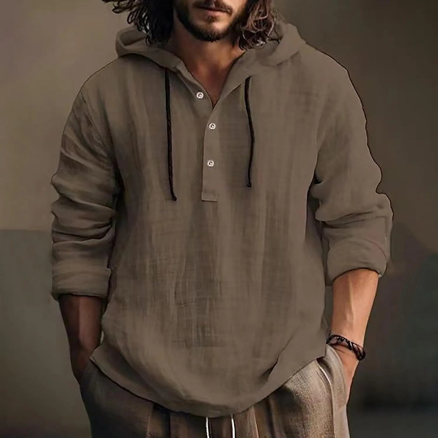 Linen Shirts for Men Lightweight Hoodie Casual Long Sleeve Loose Fit Breathable Sports Button Big Tall Party Tops