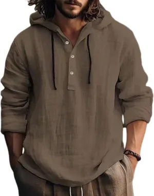 Linen Shirts for Men Lightweight Hoodie Casual Long Sleeve Loose Fit Breathable Sports Button Big Tall Party Tops