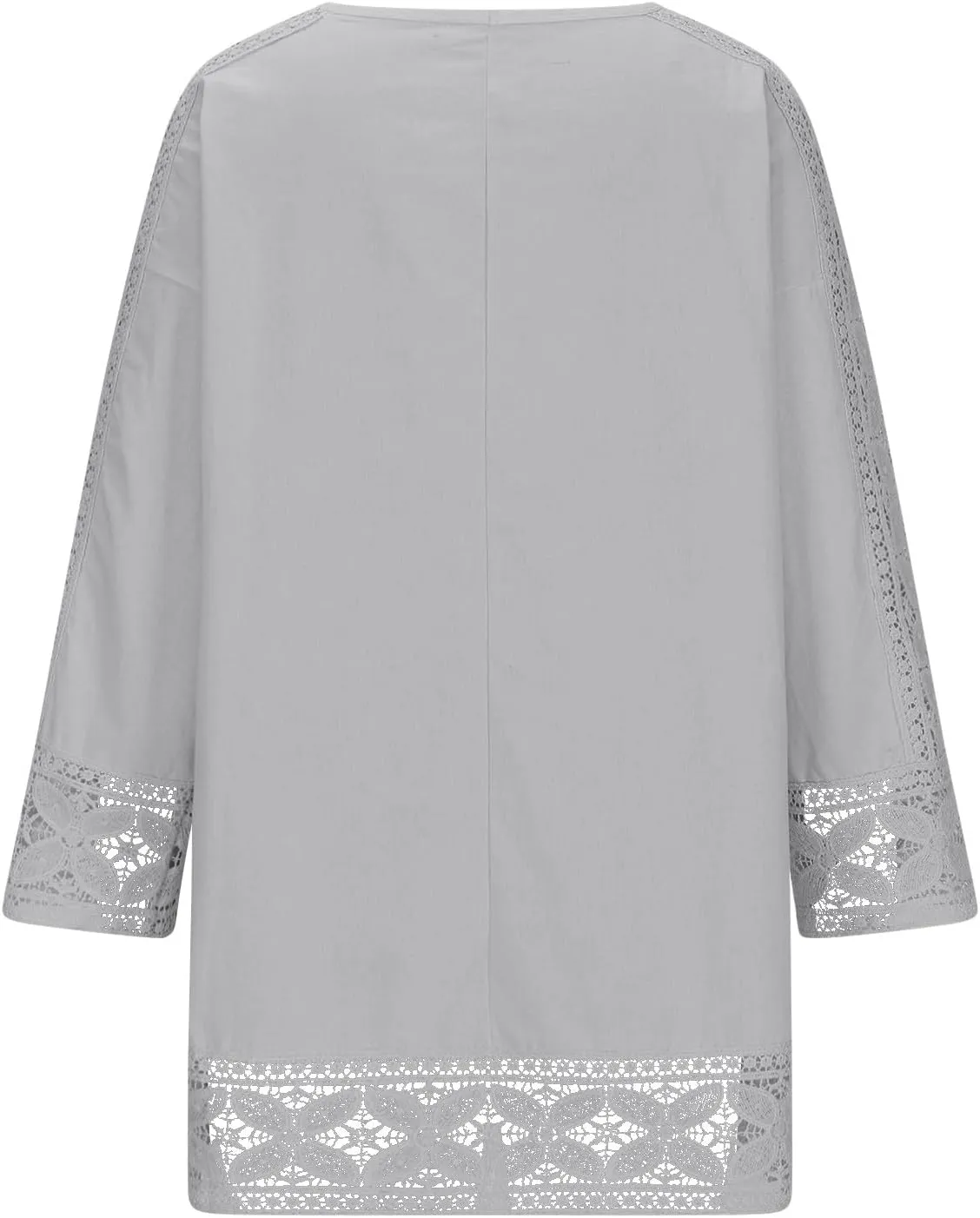 Linen Shirts for Women Lace Patchwork 3/4 Length Sleeve Womens Tops Mock Neck Dressy Casual Loose Fit Cotton Blouse