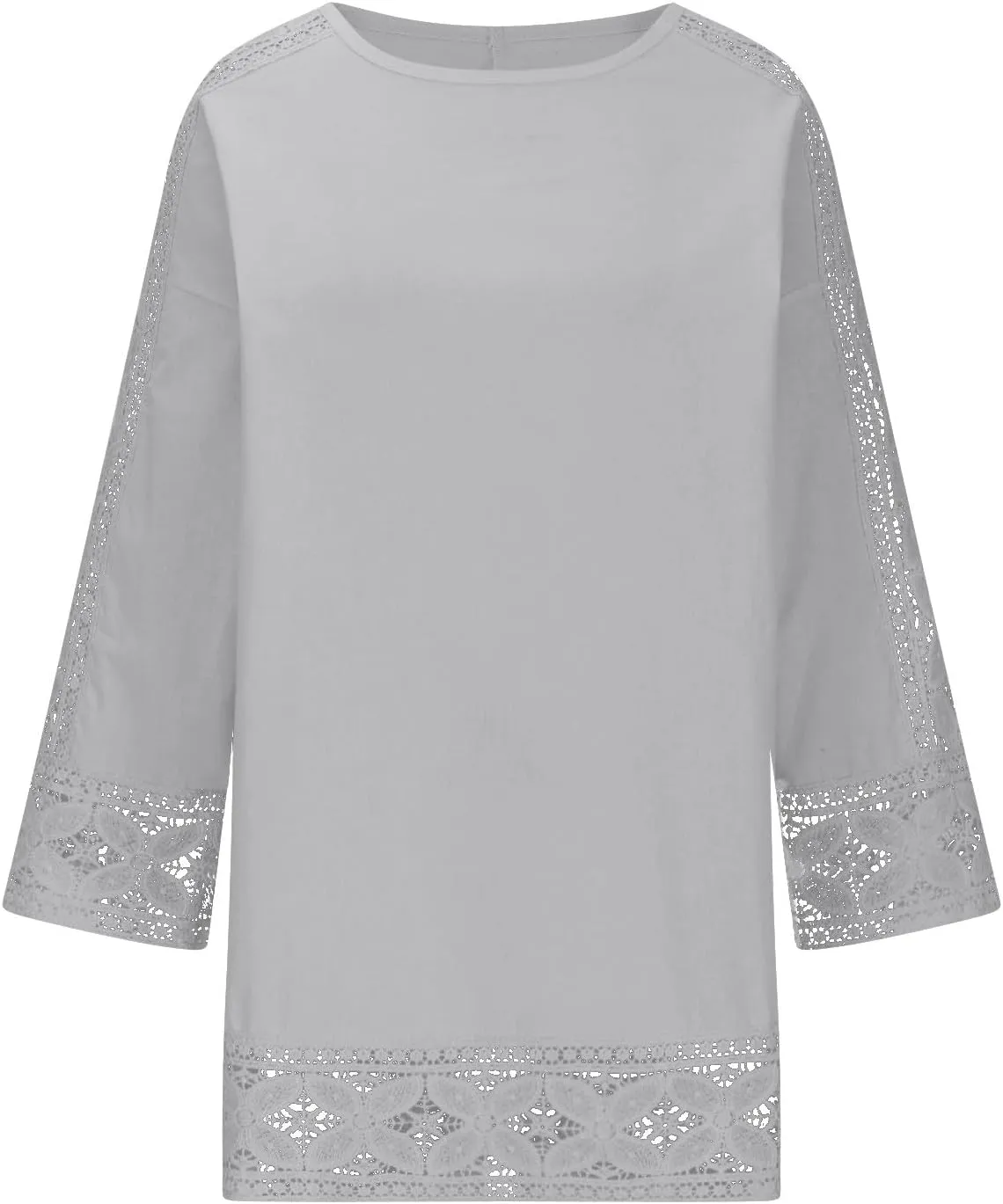 Linen Shirts for Women Lace Patchwork 3/4 Length Sleeve Womens Tops Mock Neck Dressy Casual Loose Fit Cotton Blouse