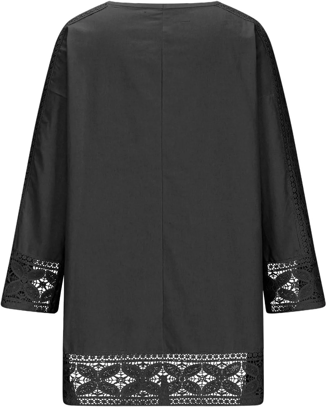 Linen Shirts for Women Lace Patchwork 3/4 Length Sleeve Womens Tops Mock Neck Dressy Casual Loose Fit Cotton Blouse