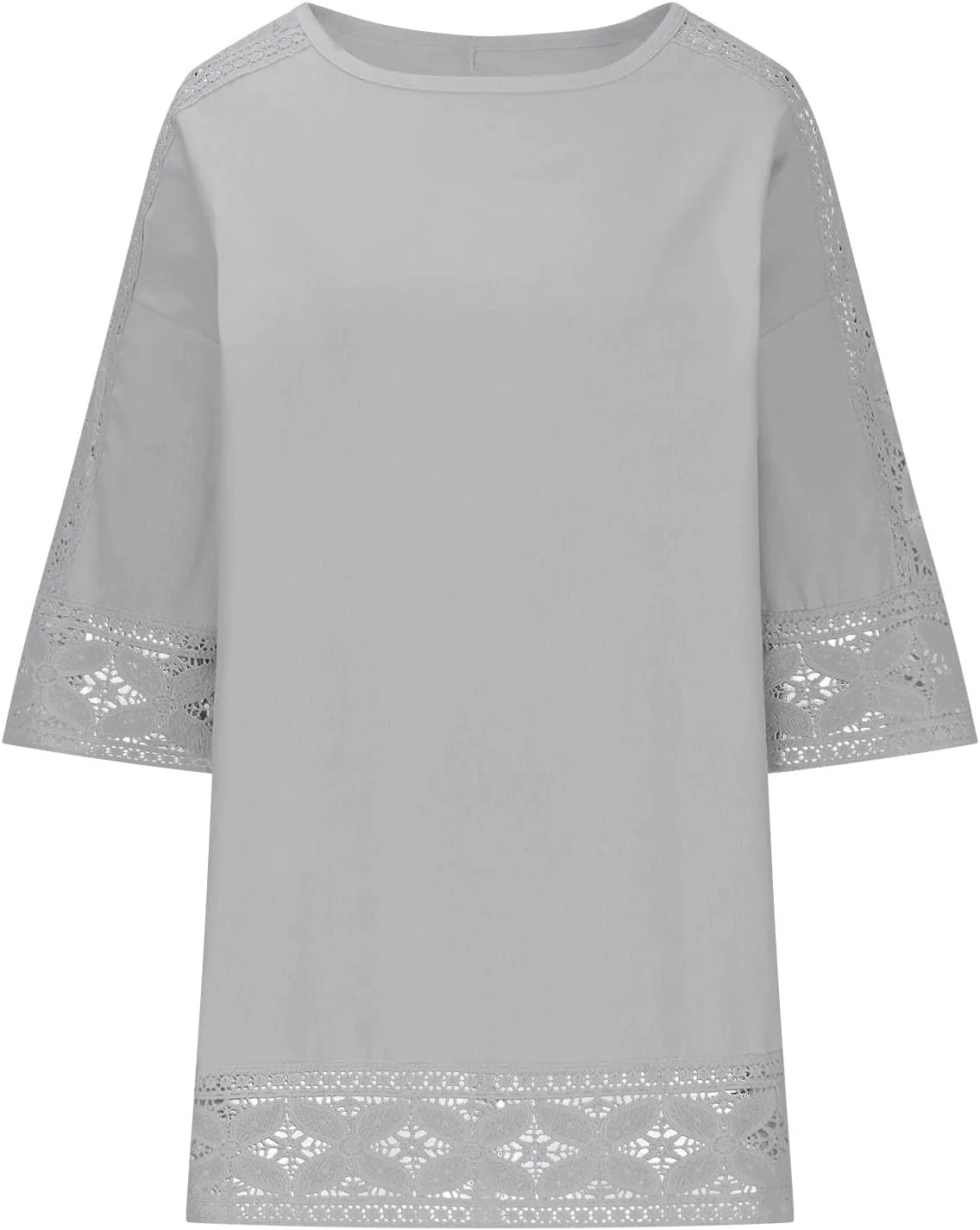 Linen Shirts for Women Lace Patchwork 3/4 Length Sleeve Womens Tops Mock Neck Dressy Casual Loose Fit Cotton Blouse