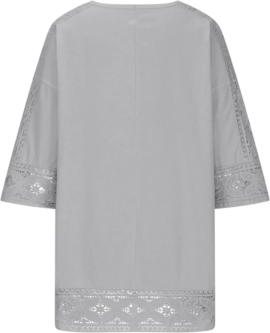 Linen Shirts for Women Lace Patchwork 3/4 Length Sleeve Womens Tops Mock Neck Dressy Casual Loose Fit Cotton Blouse