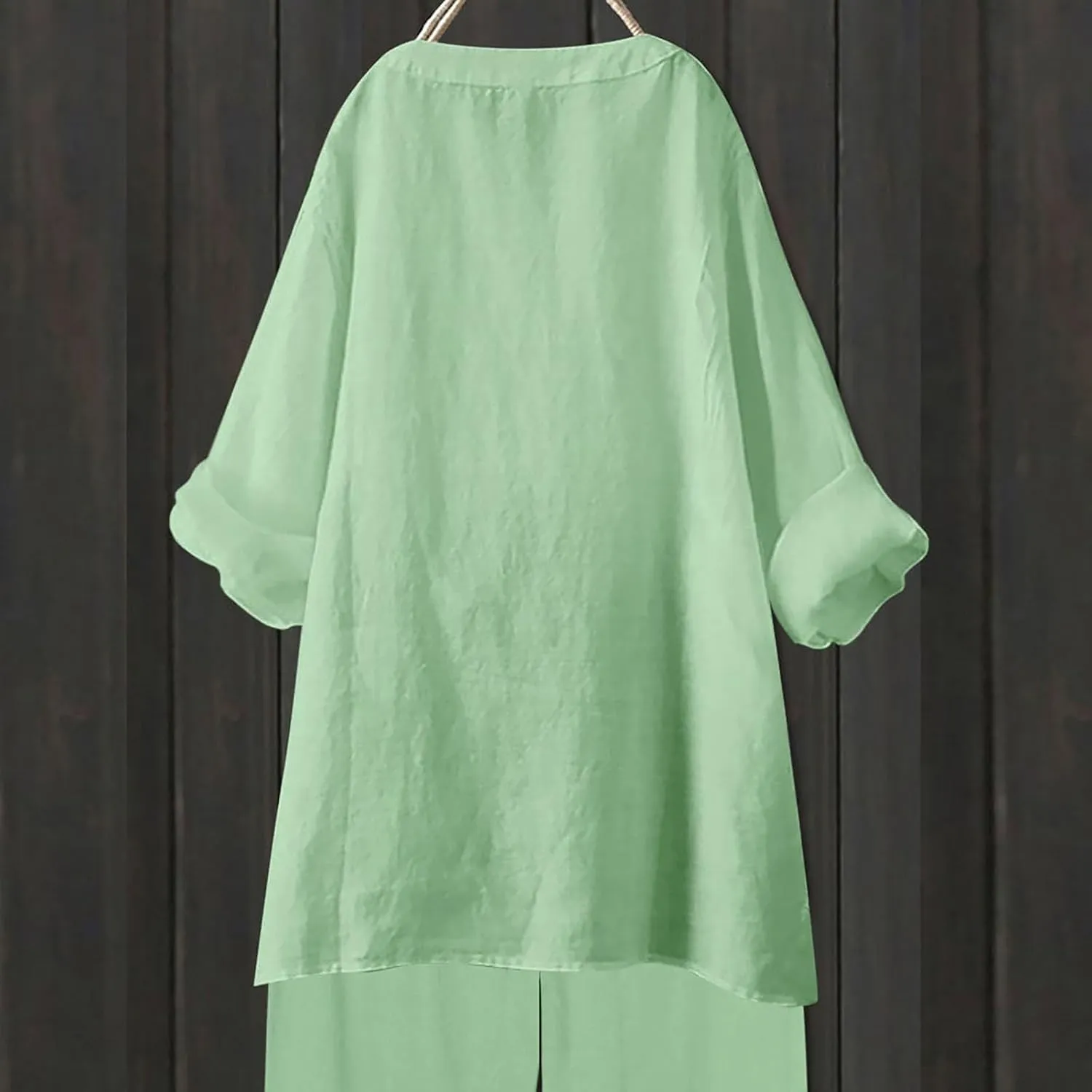 Linen Shirts for Women Linen Button Down Shirt Plus Size V Neck 3/4 Length Sleeve Vacation Tops Dressy Casual Blouses
