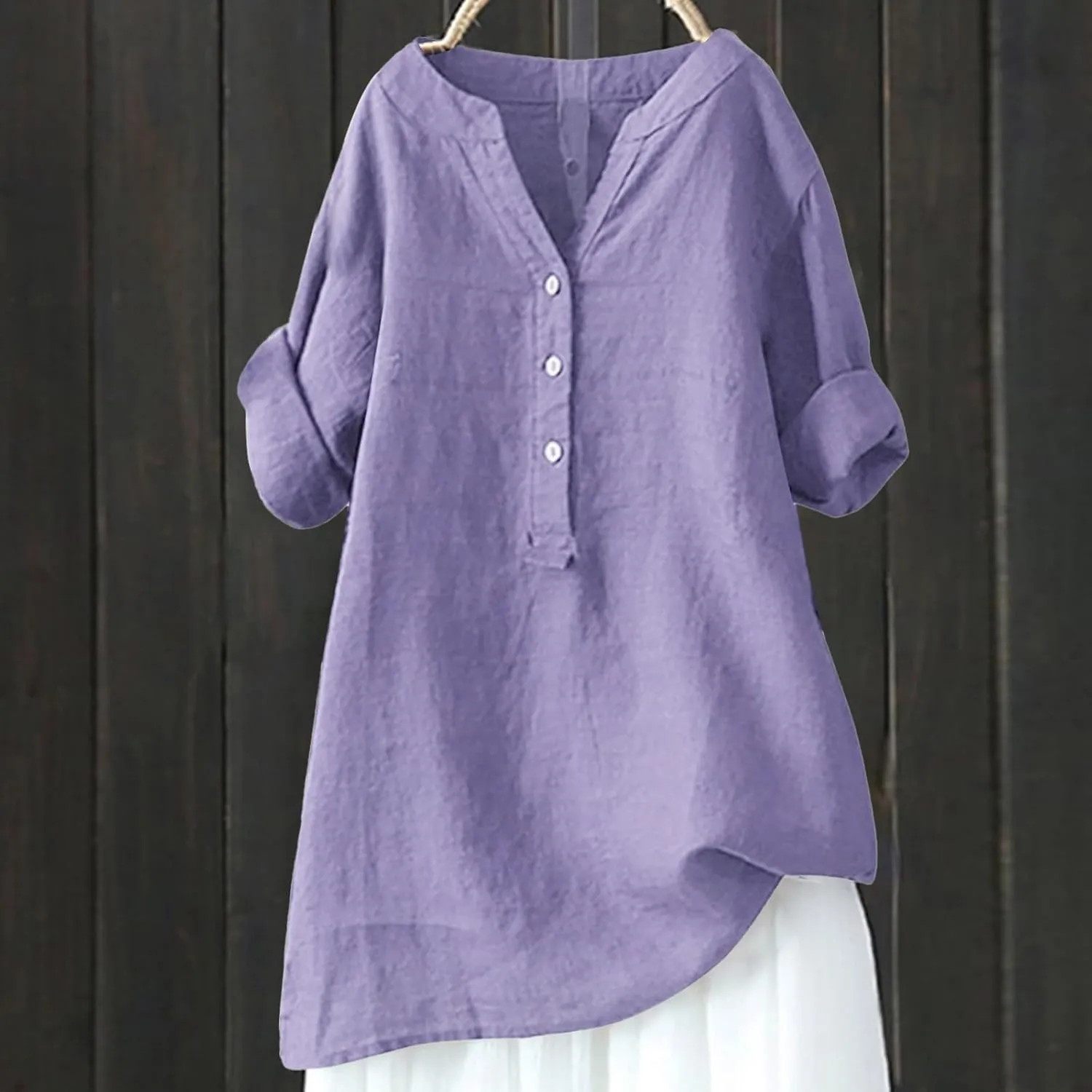 Linen Shirts for Women Oversized Breathable Summer Tops V Neck Short Sleeve Buttons Down Blouses Casual Daily Wear Outfits