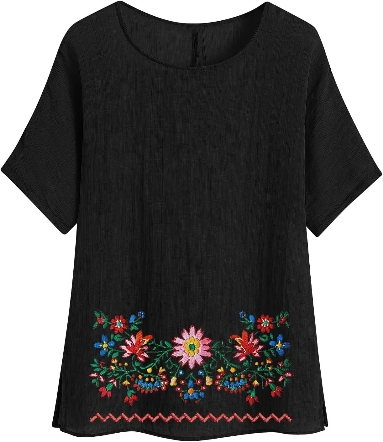 Linen Shirts for Women Short Sleeve Casual Tops Loose Fit Round Neck Blouses Fashion Graphic Print T-Shirts