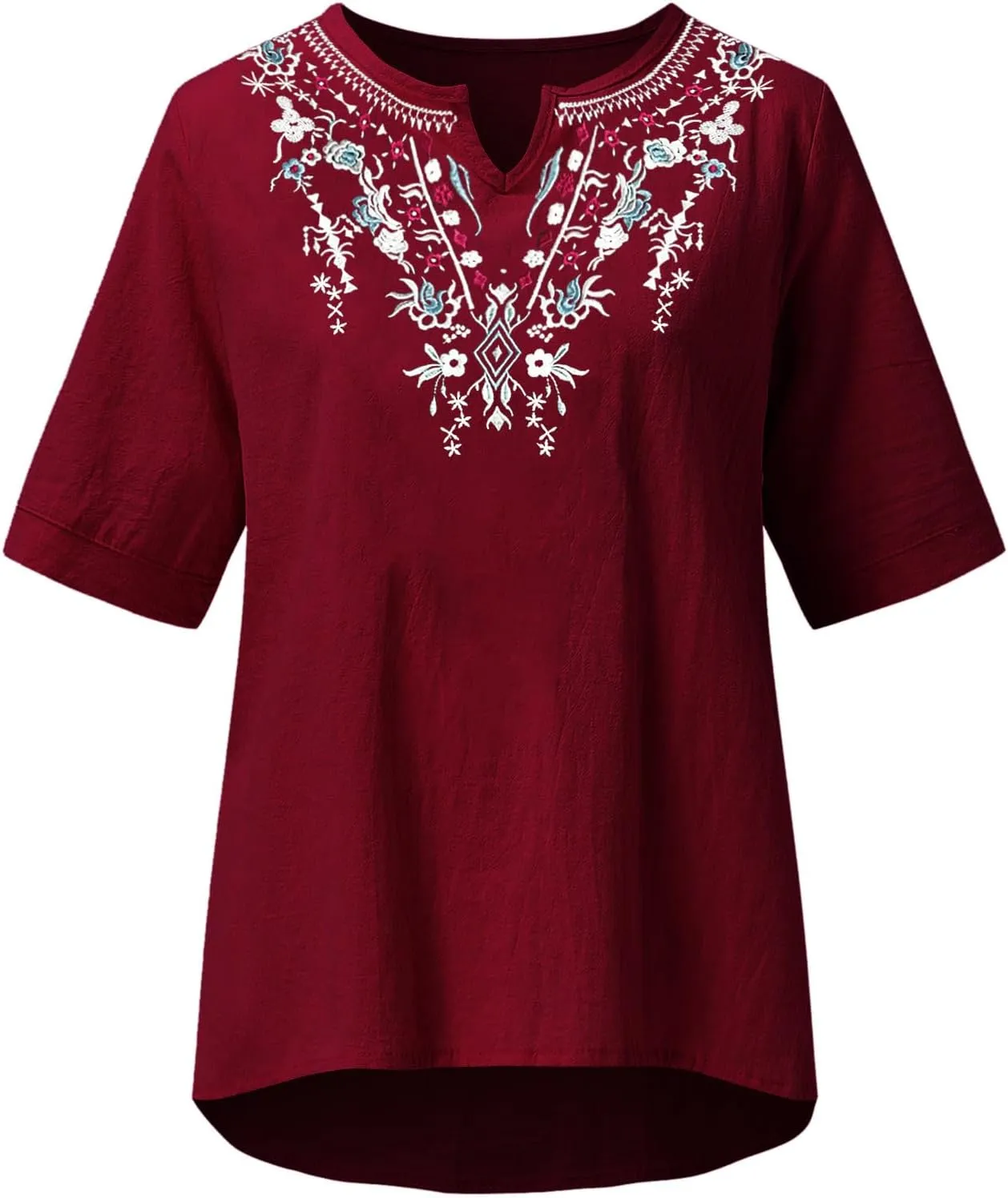 Linen Shirts for Women Short Sleeve Fashion Solid Color Blouses Trendy Loose Fit V-Neck T-Shirts Summer Clothes