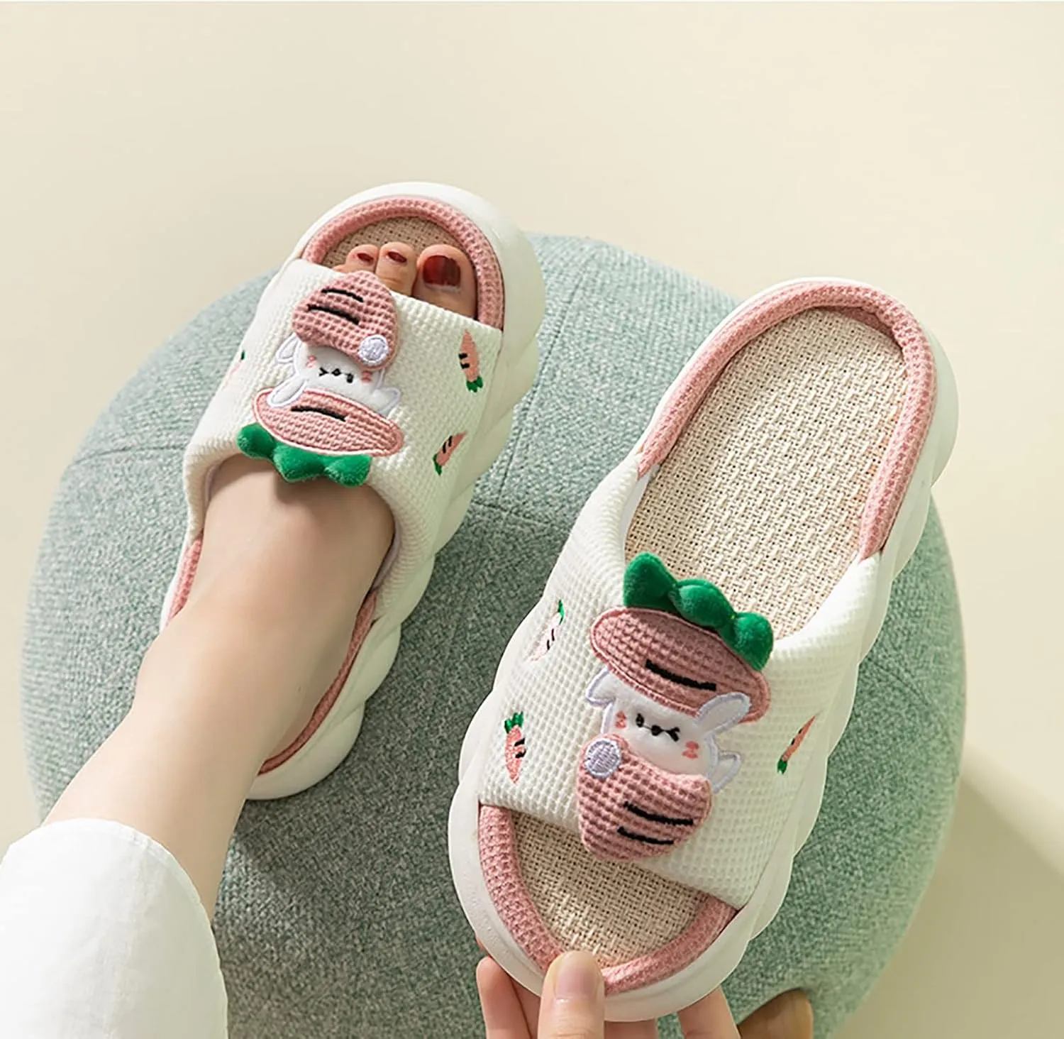 Linen Slippers - Lightweight, Safe and Non-Slip, Breathable, and Fashionable with Soft and Thick Soles for a Comfortable Walk - No Odor
