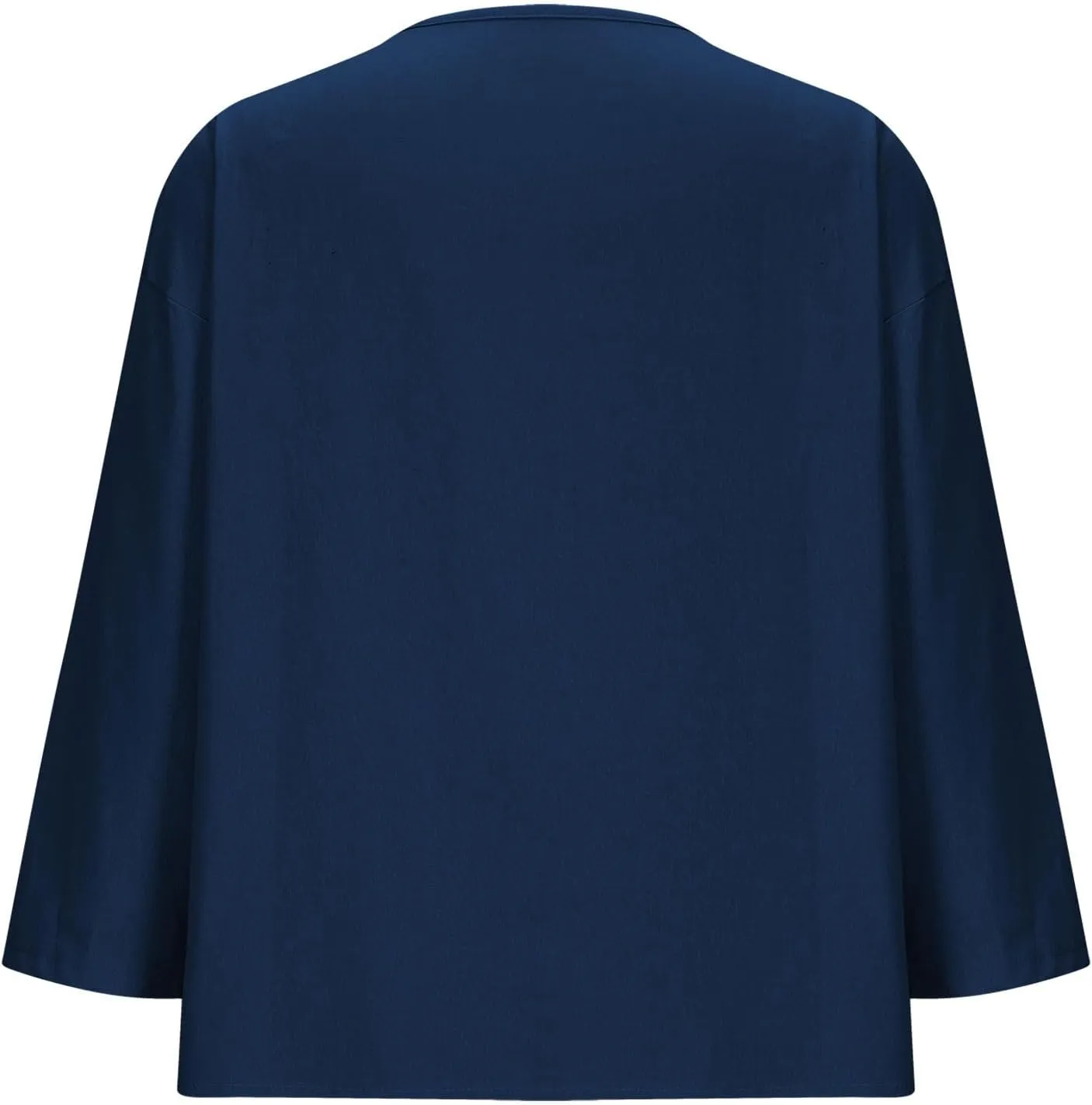 Linen Tops for Women Summer V Neck 3/4 Length Sleeve Womens Tops with Button Roll-Up Sleeve Casual Loose Fit Blouses
