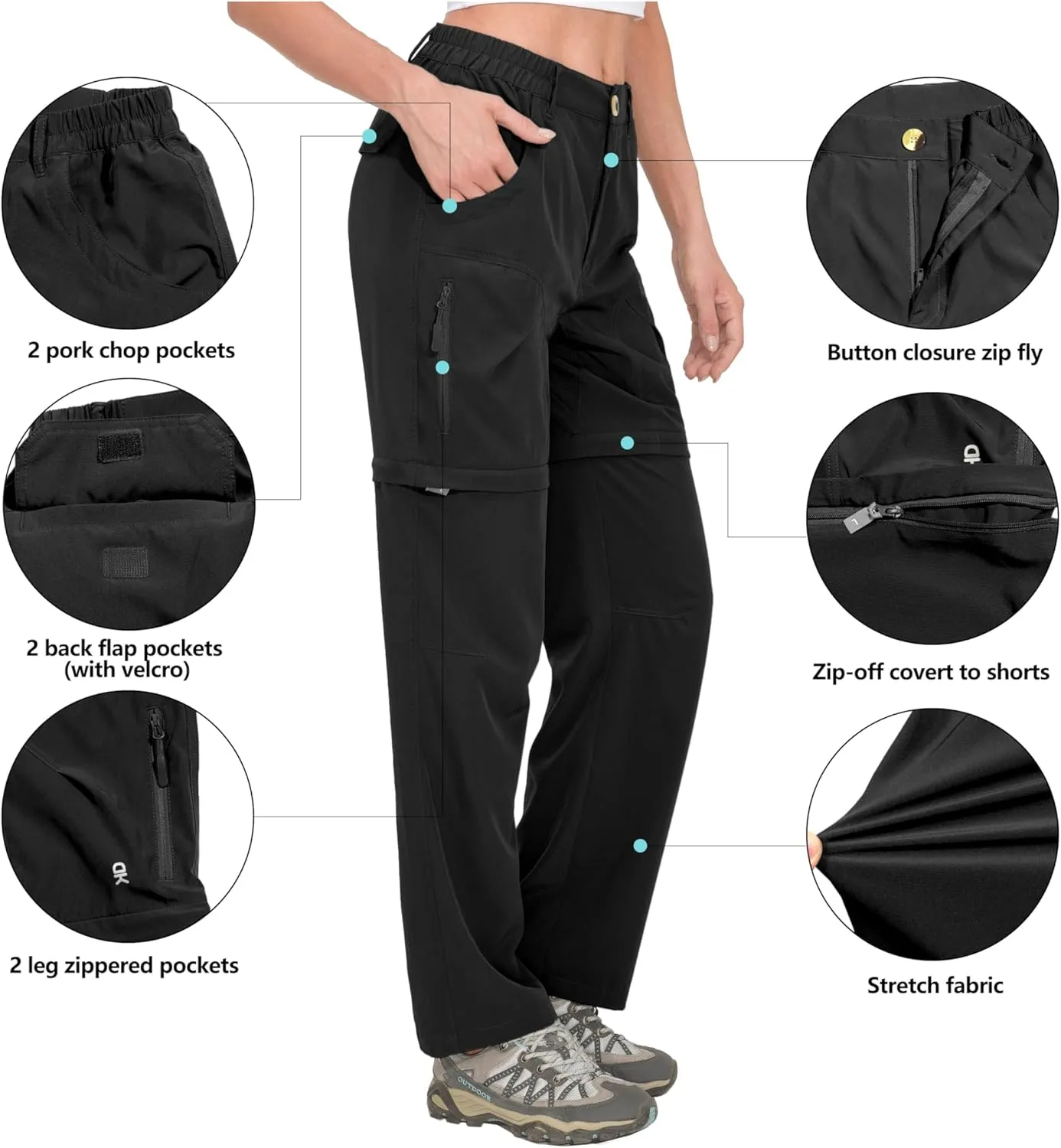 Little Donkey Andy Women's Hiking Zip Off Pants Quick Dry Convertible Shorts UPF 50  Lightweight Outdoor Fishing Safari Pants