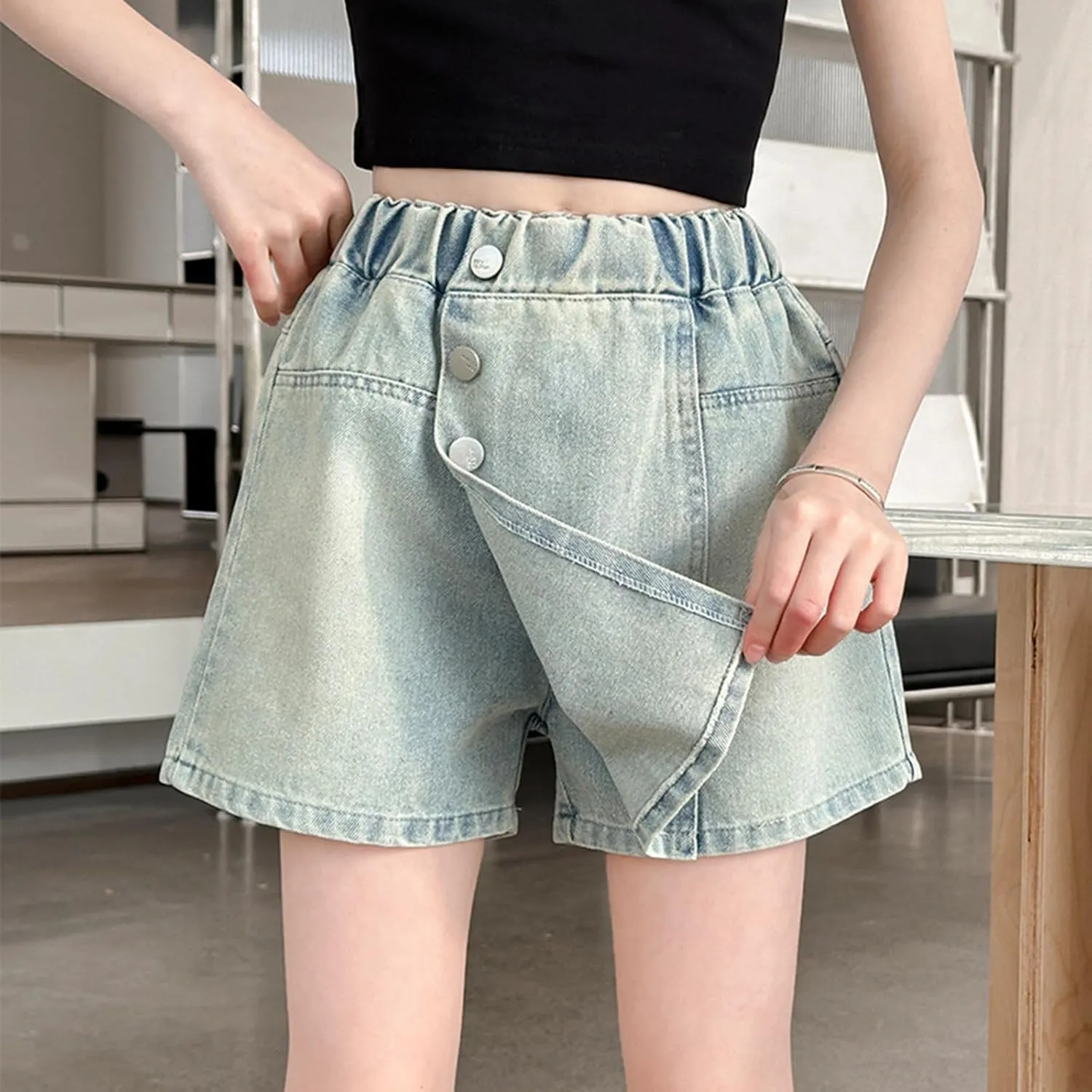 Little Girl's A Line Skirt Denim Skorts High Waisted Girls Teens Dress 𝗠ini Jean Skirts with Shorts Underneath