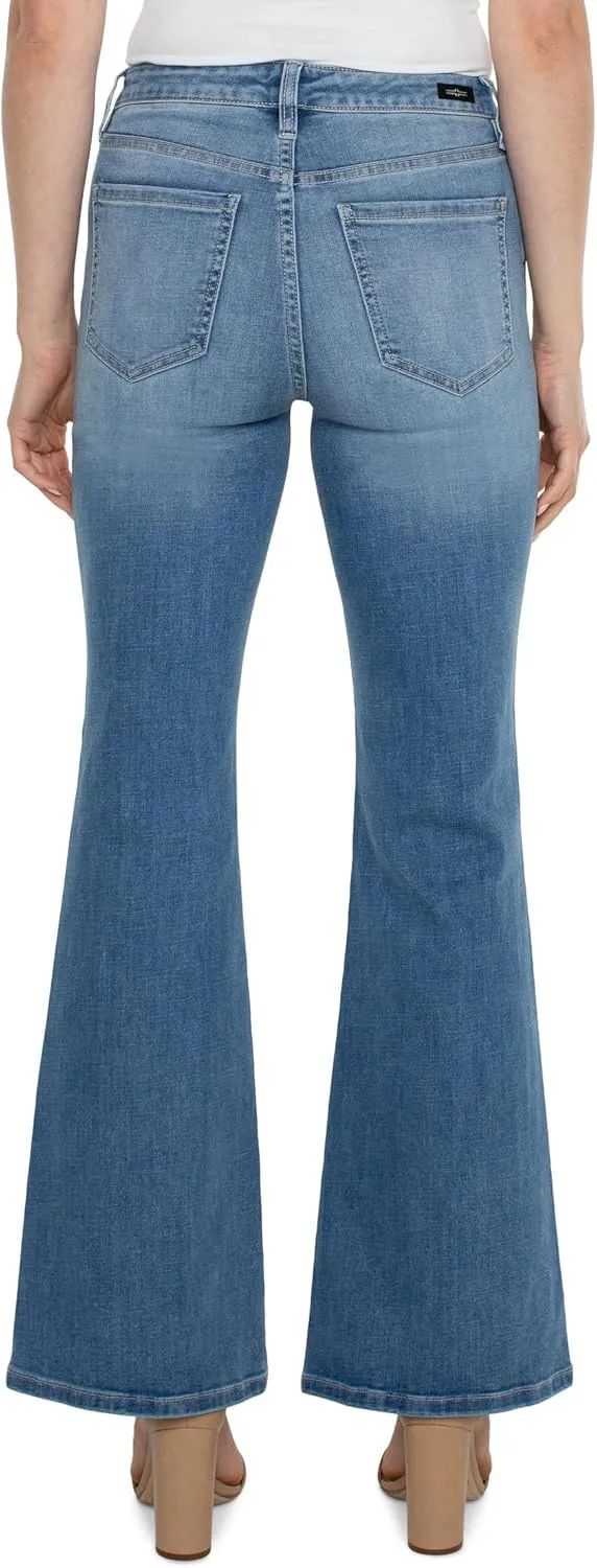 Liverpool Women's Hannah Mid Rise Flare with Flap Front Pockets Crosshatch Denim