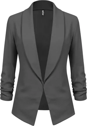 Lock and Love Women 3/4 Sleeve Blazer Open Front Cardigan Jacket Work Office Blazer